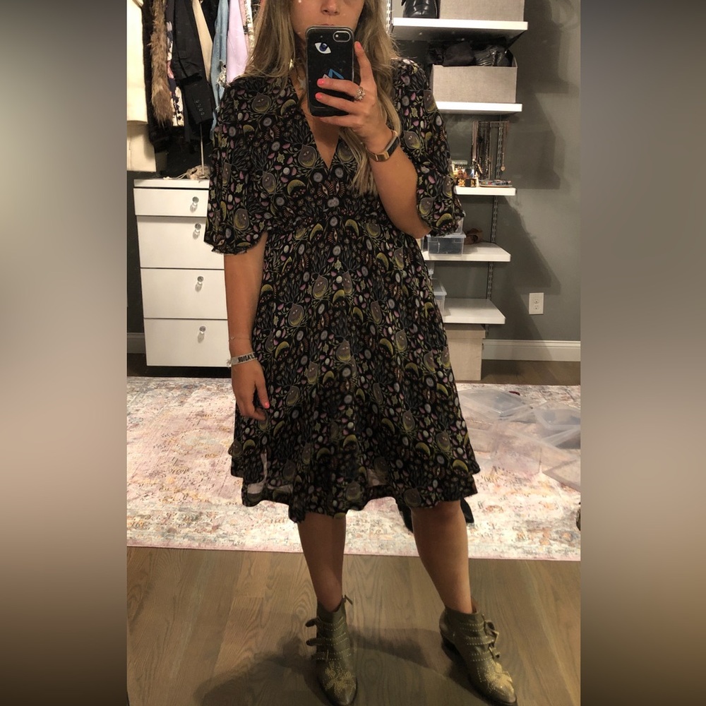 Chloe Black Floral-Print Midi Dress with Pink & Lime Accents